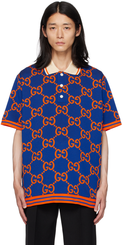 Gucci Blue Gg Polo In 4102 Blue/orange