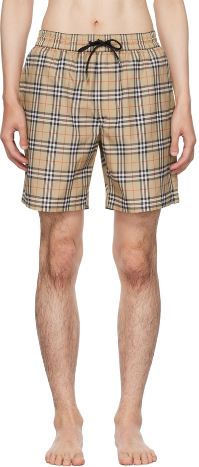 BURBERRY BEIGE CHECK SWIM SHORTS