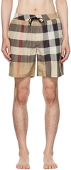 BURBERRY BEIGE EXAGGERATED CHECK SWIM SHORTS