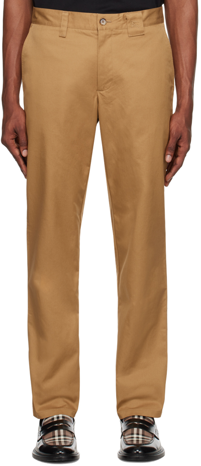 Burberry Tan Embroidered Trousers In Camel