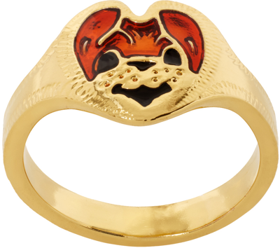 Chopova Lowena Gold Bear Heart Ring In Multi