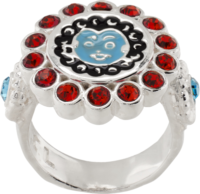 Chopova Lowena Silver Face Ring In Multi