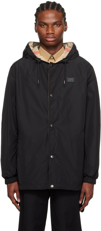 Burberry Check-pattern Reversible Hooded Jacket In Black