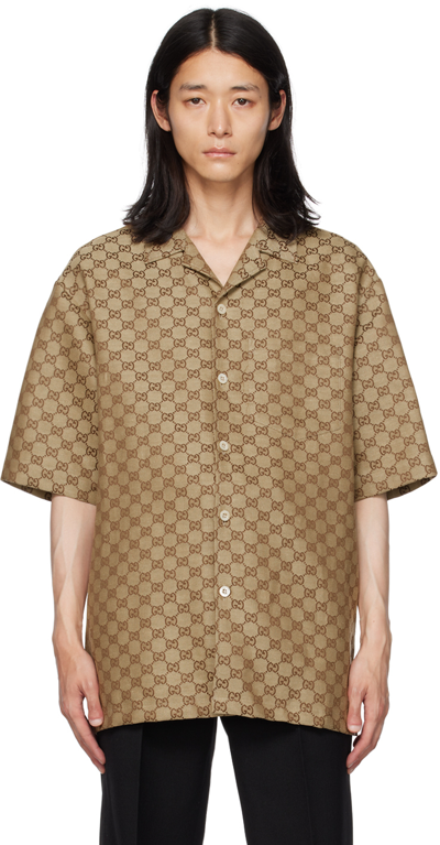 Gucci Summer Gg Supreme Linen Blend Shirt In Beige