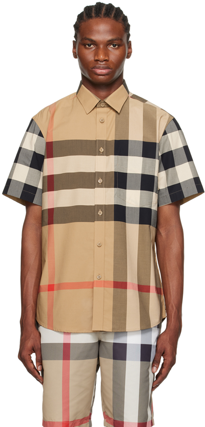 Burberry Men Cotton Shirt With Check Print In Multi