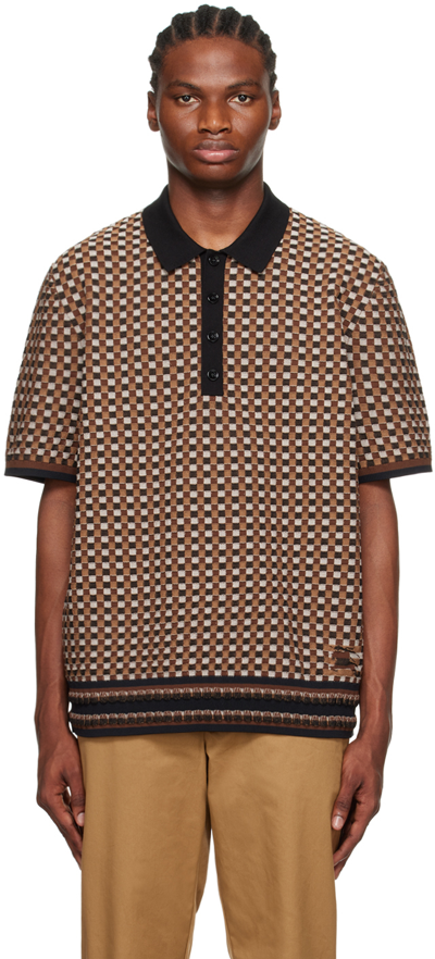 Burberry Brown Check Polo In Dark Birch Brown