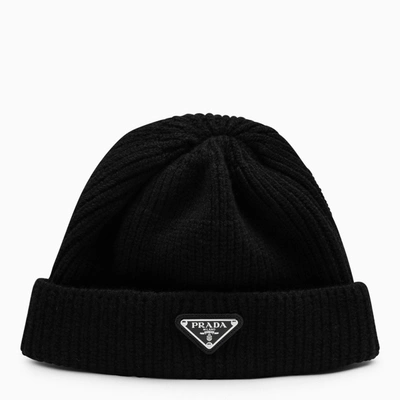 Prada Triangle-logo Beanie In Black