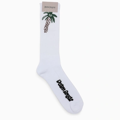 Palm Angels Sketchy Intarsia-logo Socks In White