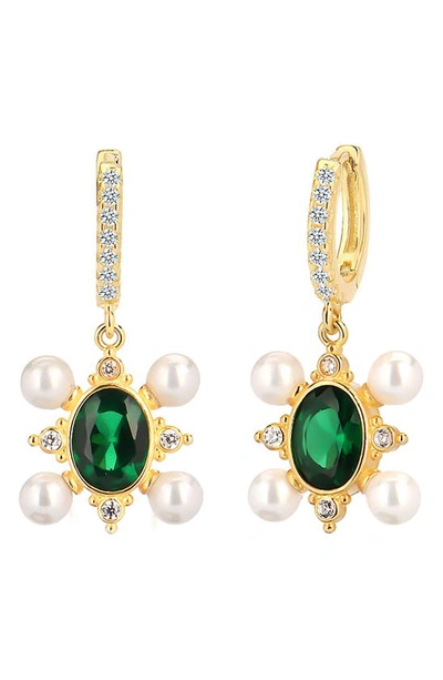 GABI RIELLE GABI RIELLE CUBIC ZIRCONIA & IMITATION PEARL DROP HUGGIE HOOP EARRINGS