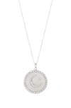 ANZIE STERLING SILVER PAVÉ WHITE SAPPHIRE MOON PENDANT NECKLACE