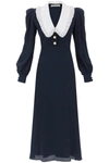 Alessandra Rich Collared Silk-blend Midi Dress In Blue