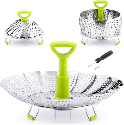 Zulay Kitchen Adjustable Vegetable Steamer Baskets For Cooking In Green