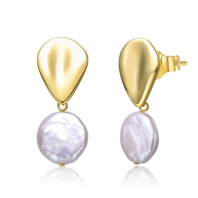 Genevive Sterling Silver 14k Yellow Gold Plated With White Coin Pearl Raindrop Double Dangle Drop Earrings