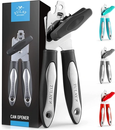 Zulay Kitchen Handheld Can Opener Smooth Edge Cut Stainless Steel Blades In Black
