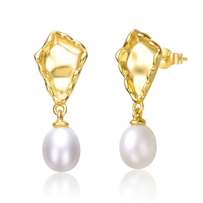 Genevive Sterling Silver 14k Yellow Gold Plated With White Pearl Nugget Dangle Earrings