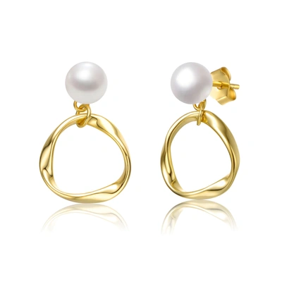 Genevive Sterling Silver 14k Yellow Gold Plated With White Pearl Twisted Eternity Circle Halo Double Drop Dan