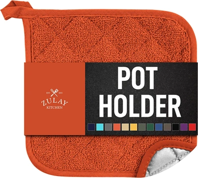 Zulay Kitchen Washable Pot Holders For Kitchen Heat Resistant Cotton In Orange