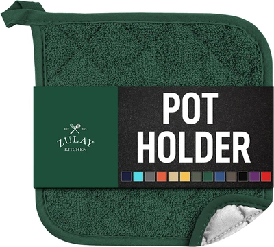 Zulay Kitchen Washable Pot Holders For Kitchen Heat Resistant Cotton In Green