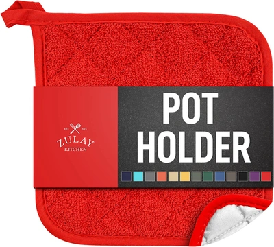 Zulay Kitchen Washable Pot Holders For Kitchen Heat Resistant Cotton In Red