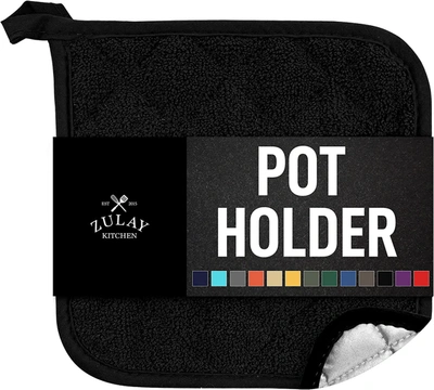 Zulay Kitchen Washable Pot Holders For Kitchen Heat Resistant Cotton In Black