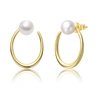 Genevive Sterling Silver 14k Yellow Gold Plated With White Pearl Oblong Oval Halo Hoop Dangle Earrings