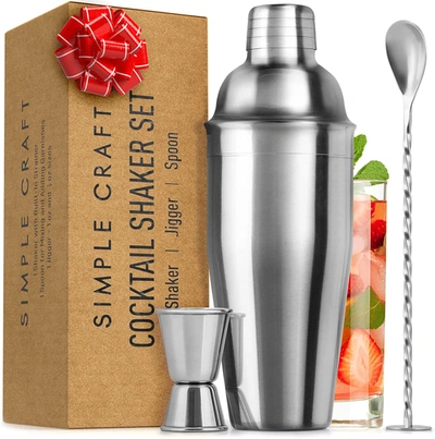 Zulay Kitchen Stainless Steel Cocktail Shaker With Spoon And Jigger In Silver