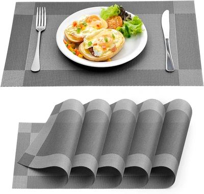 Zulay Kitchen Vinyl Woven Washable Placemats For Dining - Table Set Of 6 In Silver