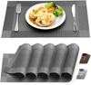 ZULAY KITCHEN VINYL WOVEN WASHABLE PLACEMATS FOR DINING - TABLE SET OF 6