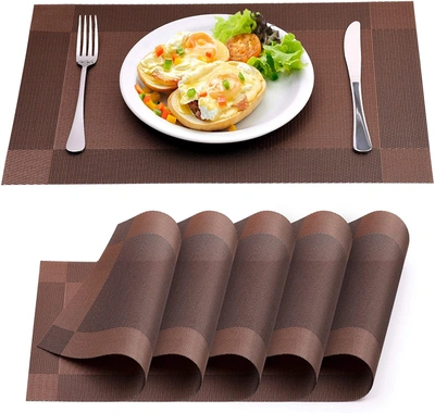 Zulay Kitchen Vinyl Woven Washable Placemats For Dining - Table Set Of 6 In Brown