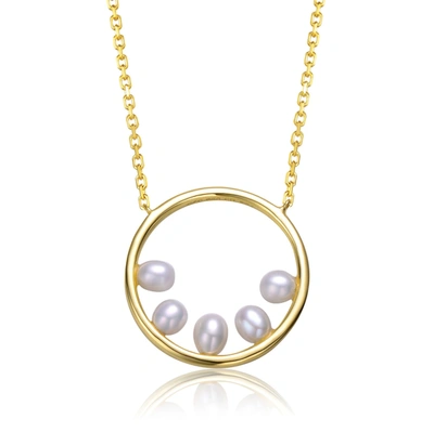 Genevive Sterling Silver 14k Yellow Gold Plated With White Pearl Halo Eternity Circle Pendant Layering Neckla
