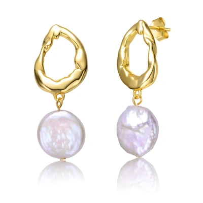 Genevive Sterling Silver 14k Yellow Gold Plated With White Coin Pearl Twisted Halo Circle Dangle Drop Earring