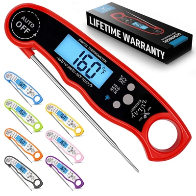 Zulay Kitchen Waterproof Digital Meat Thermometer With Backlight, Calibration & Internal Magnetic Mount In Multi