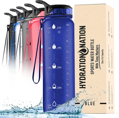 Zulay Kitchen Hydration Nation Water Bottle With Time Marker 32 oz In Blue