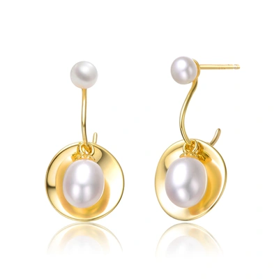 Genevive Sterling Silver 14k Yellow Gold Plated With White Coin Pearl Drop C-hoop Earrings