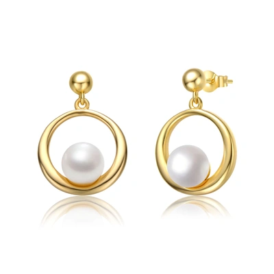 Genevive Sterling Silver 14k Yellow Gold Plated With White Freshwater Pearl Eternity Circle Halo Dangle Earri