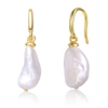GENEVIVE Sterling Silver 14k Yellow Gold Plated with Baroque White Pearl French Hook Dangle Drop Earrings