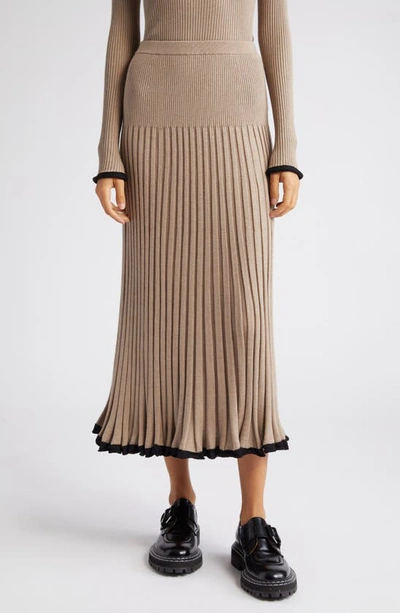 Proenza Schouler Pleated Ribbed Silk And Cashmere-blend Skirt In Brown
