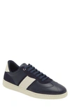 Ferragamo Panelled Calf Leather Sneakers With Contrasting Heel In Blue Marine