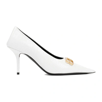 Balenciaga Square Knife Bb Croc-effect Leather Pumps In White