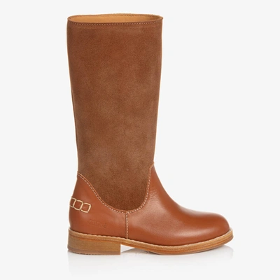 Chloé Kids' Logo-engraved Suede Knee-length Boots In Brown