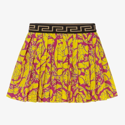 Versace Babies' Barocco Print Pleated Twill Mini Skirt In Pink