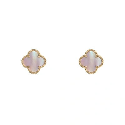 Adornia Quatrefoil Pink Mother Of Pearl Clover Stud Earrings Gold In White