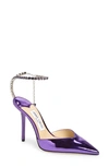 Jimmy Choo Saeda Crystal Ankle Strap Pointed Toe Pump In Cassis