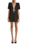 Area Crystal-embellished Stretch-ponte Mini Dress In Black