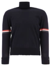 Thom Browne Men Rwb Wool Crewneck Jumper In Blue