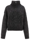 Ganni Cable-knit Sweater With Zip In Black
