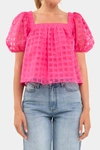 English Factory Organza Gridded Square Neck Crop Top In Fuchsia