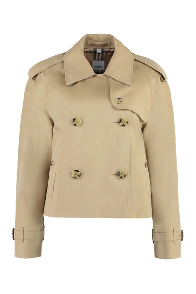 Burberry Gabardine Cropped Trench Coat In Honey