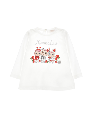 Monnalisa Cry Babies Rhinestone Jersey T-shirt In Cream