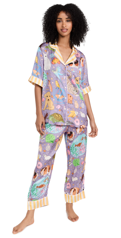 Karen Mabon Pets Short Sleeve With Long Trousers Pj Set In Purple